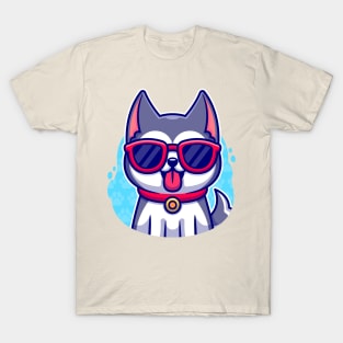 Cool Husky Dog Wearing Glasses Cartoon T-Shirt